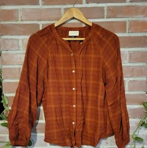 Universal Thread Women's Plaid Rust Button-Down Shirt